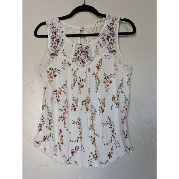Mason & Belle Tank Womens Large White Lace Bohemian Cottagecore Sleeveless Flowy - Picture 1 of 8